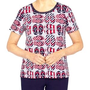 Red White and Blue Flip-Flop Print Top Size 2X NWOT Americana Patriotic